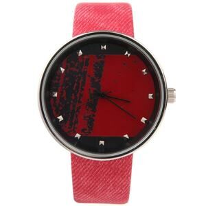 Women's Denim Wristwatch w/ Colored Studded Face | Red